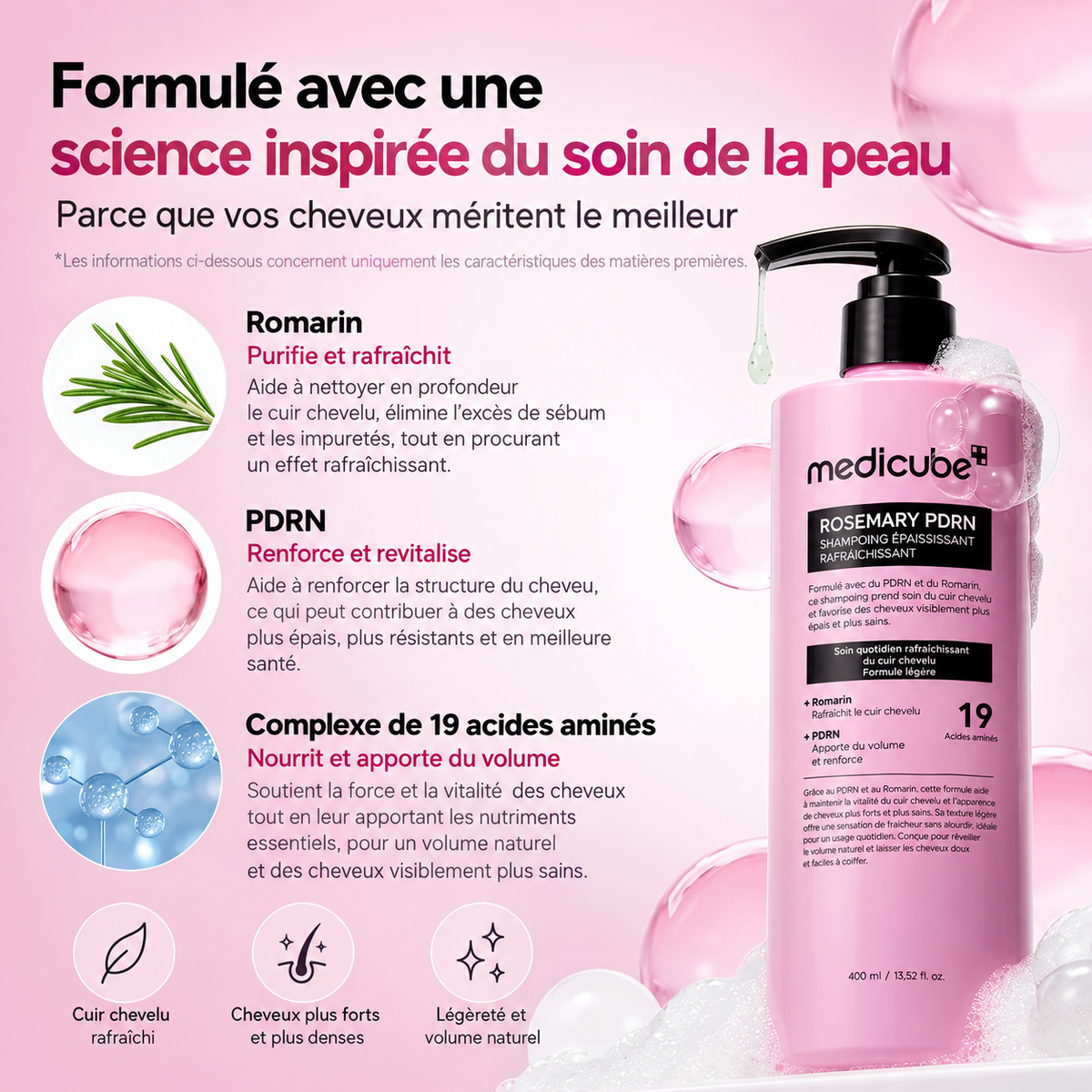 Medicube – Shampoing Épaississant & Rafraîchissant PDRN au Romarin